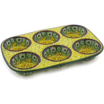 Polish Pottery Muffin Pan 13&quot; Sunshine Grotto UNIKAT