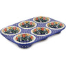 Polish Pottery Muffin Pan 13&quot; Wave Of Flowers