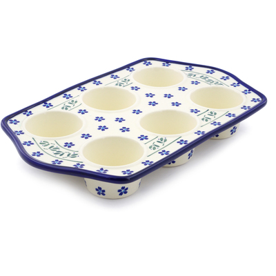 Polish Pottery Muffin Pan 14&quot; Daisy Field