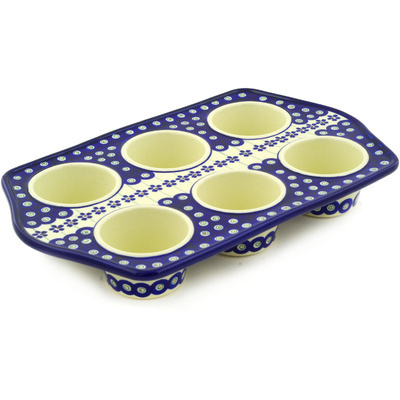 Polish Pottery Muffin Pan 14&quot; Flowering Peacock