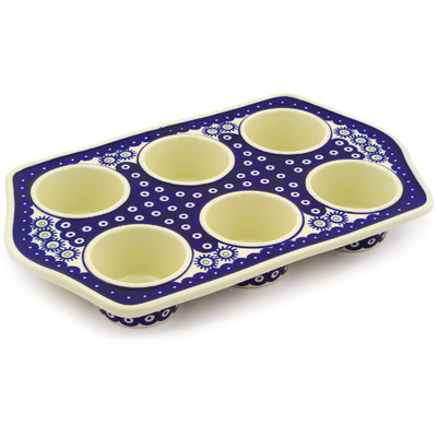 Polish Pottery Muffin Pan 14&quot; Happiness