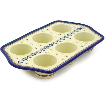 Polish Pottery Muffin Pan 14&quot; Polish Daisy