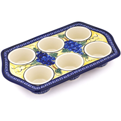 Polish Pottery Muffin Pan 14&quot; Tuscan Grapes