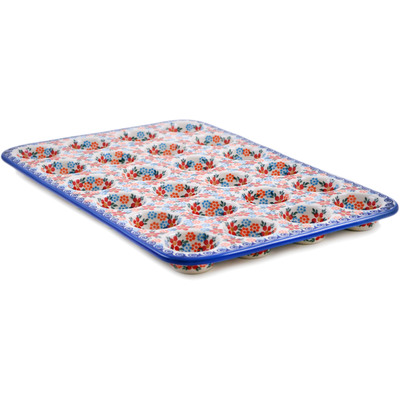 Polish Pottery Muffin Pan 17&quot; Floral Frenzy
