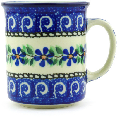 Polish Pottery Mug 10 oz Blue Daisy Swirls