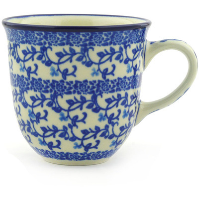 Polish Pottery Mug 10 oz Blue Floral Lace
