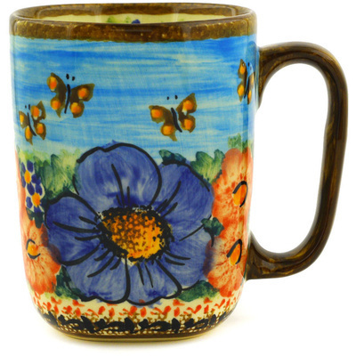 Polish Pottery Mug 10 oz Blue Garden UNIKAT