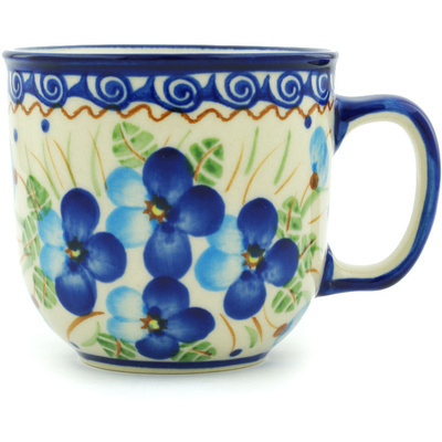 Polish Pottery Mug 10 oz Blue Pansy