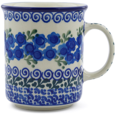 Polish Pottery Mug 10 oz Blue Poppy Wreath