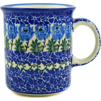 Polish Pottery Mug 10 oz Blue Rosette Wreath