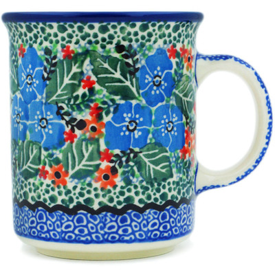 Polish Pottery Mug 10 oz Blue Star Flowers UNIKAT