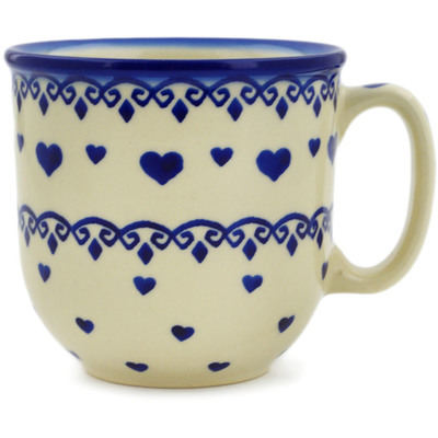Polish Pottery Mug 10 oz Blue Valentine Hearts