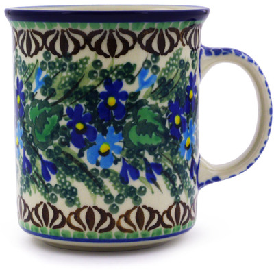 Polish Pottery Mug 10 oz Blue Violet Garden UNIKAT