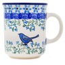 Polish Pottery Mug 10 oz Blue Warbler