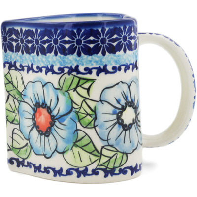 Polish Pottery Mug 10 oz Bold Blue Poppies UNIKAT