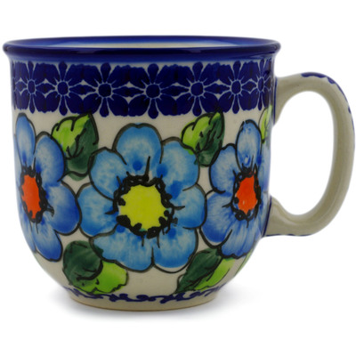 Polish Pottery Mug 10 oz Bold Blue Poppies UNIKAT
