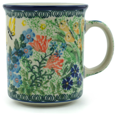 Polish Pottery Mug 10 oz Butterfly Garden UNIKAT