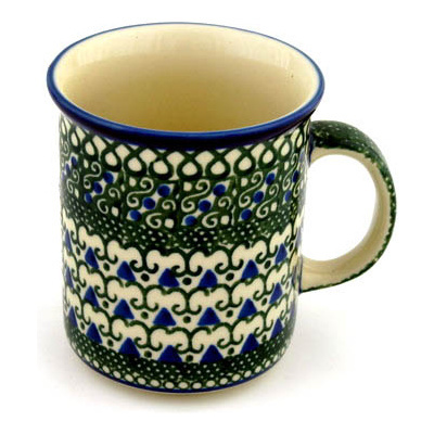 Polish Pottery Mug 10 oz Emerald Blue Bells UNIKAT