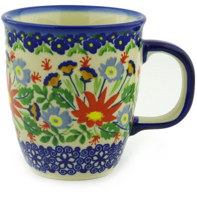 Polish Pottery Mug 10 oz Folk Flowers UNIKAT