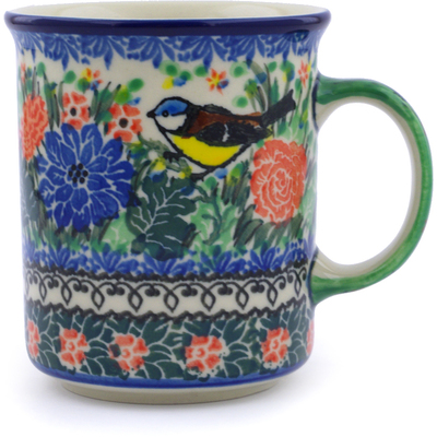 Polish Pottery Mug 10 oz Garden Bird UNIKAT