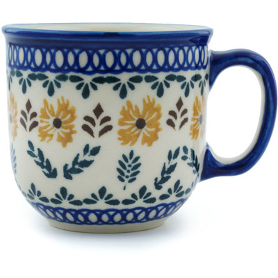 Polish Pottery Mug 10 oz Golden Flower Garden