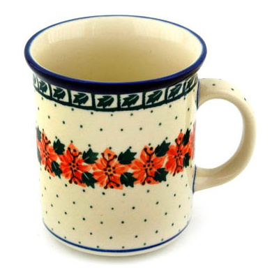 Polish Pottery Mug 10 oz Holly Wreath