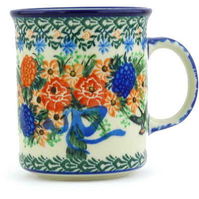 Polish Pottery Mug 10 oz Hummingbird Bouquet UNIKAT
