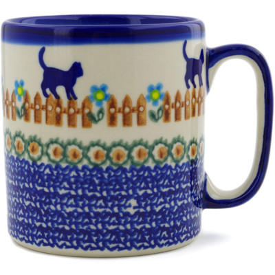 Polish Pottery Mug 10 oz Kittens Fence Walk