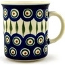 Polish Pottery Mug 10 oz Peacock Leaves