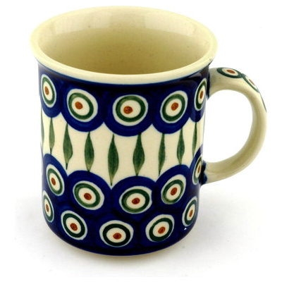 Polish Pottery Mug 10 oz Peacock Leaves