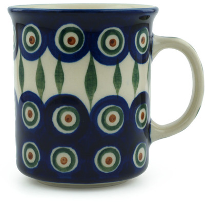 Polish Pottery Mug 10 oz Peacock Leaves