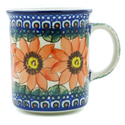 Polish Pottery Mug 10 oz Red Blooms UNIKAT