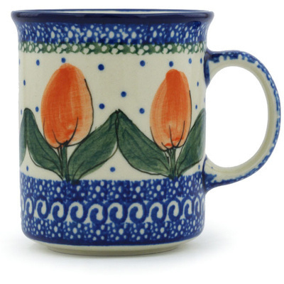 Polish Pottery Mug 10 oz Red Tulip Circle UNIKAT