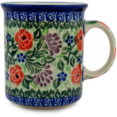 Polish Pottery Mug 10 oz Roses In Clover UNIKAT