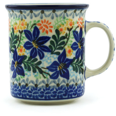 Polish Pottery Mug 10 oz Sapphire Lilies UNIKAT