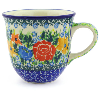 Polish Pottery Mug 10 oz Sea Of Flowers UNIKAT