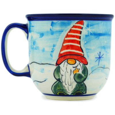 Polish Pottery Mug 10 oz Snow Gnome UNIKAT