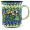 Polish Pottery Mug 10 oz White Lily Meadow UNIKAT
