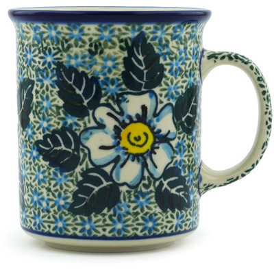 Polish Pottery Mug 10 oz White Poppies UNIKAT