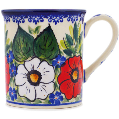 Polish Pottery Mug 10 oz Yellow Blooming Rose UNIKAT