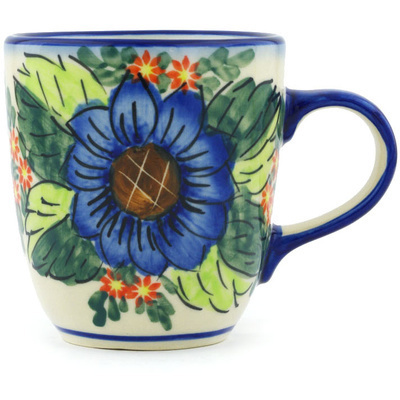 Polish Pottery Mug 11 oz Blue Bouquet UNIKAT