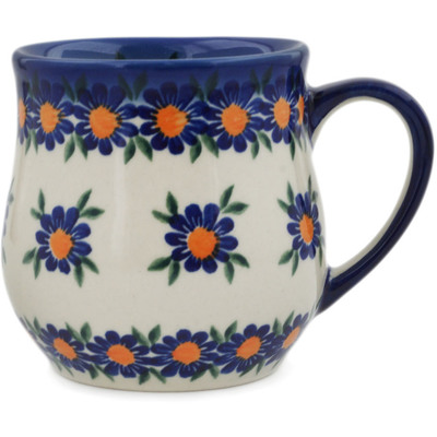 Polish Pottery Mug 11 oz Blue Daisy UNIKAT