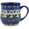 Polish Pottery Mug 11 oz Blue Tulip Garden UNIKAT