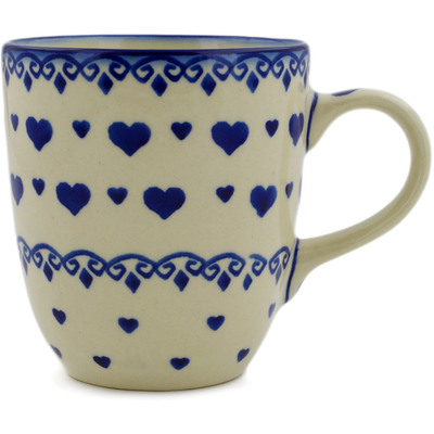 Polish Pottery Mug 11 oz Blue Valentine Hearts