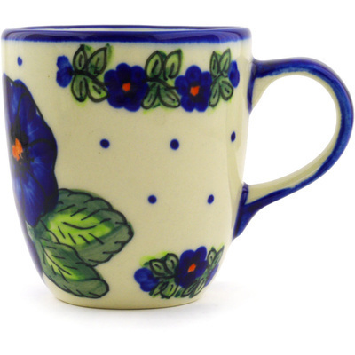 Polish Pottery Mug 11 oz Bold Blue Pansy