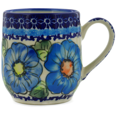 Polish Pottery Mug 11 oz Bold Blue Poppies UNIKAT