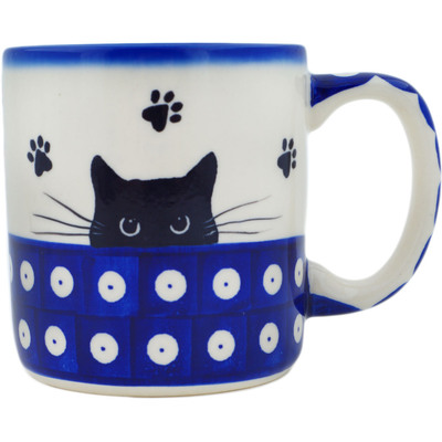 Polish Pottery Mug 12 oz Black Cat Love UNIKAT