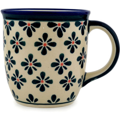 Polish Pottery Mug 12 oz Black Gangam Flower