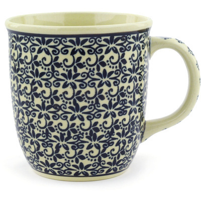 Polish Pottery Mug 12 oz Black Lace Vines