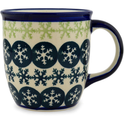Polish Pottery Mug 12 oz Black Snowflake